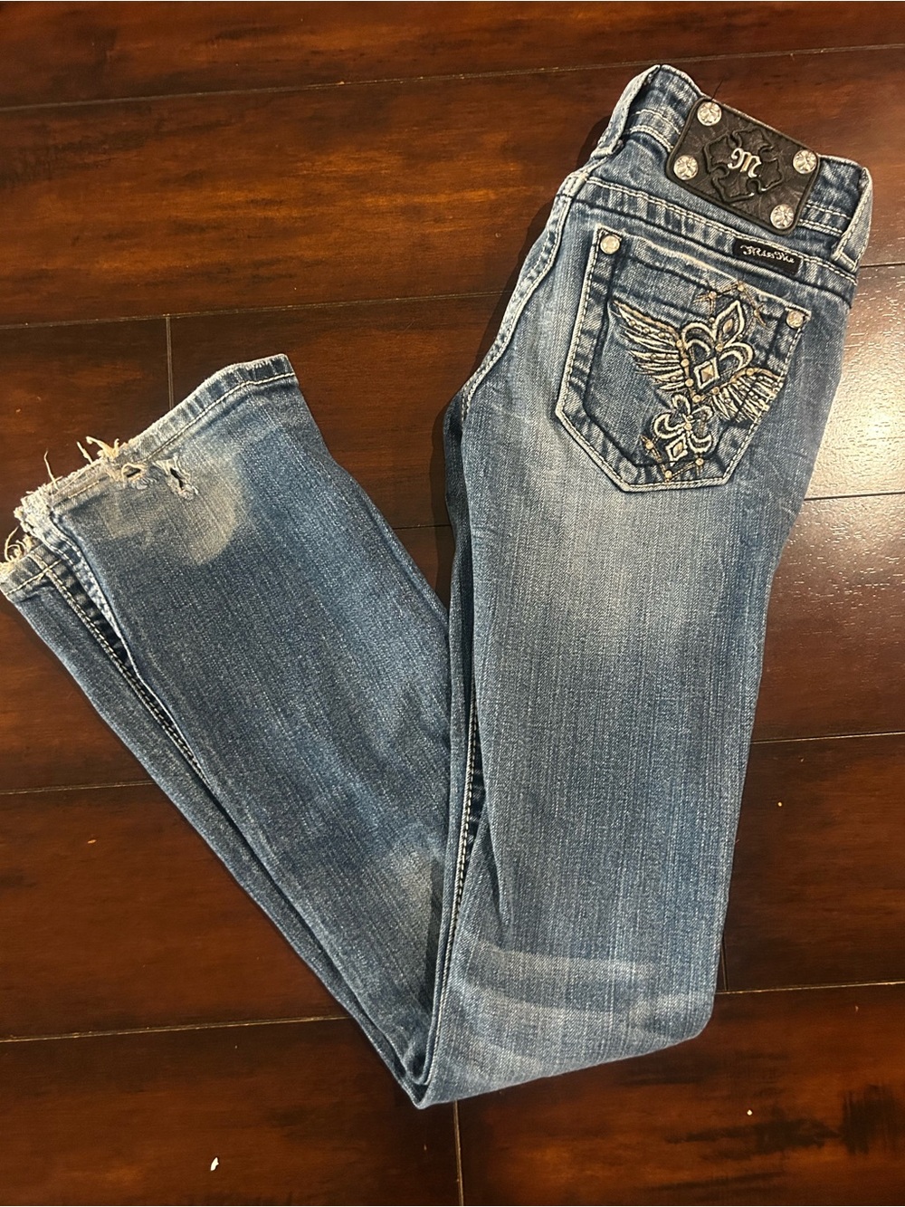 Miss Me Blue Skinny Jeans with Embroidered Wing Pocket